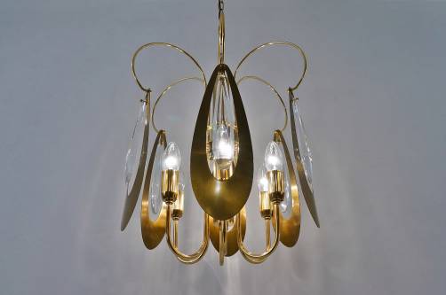 Oscar Torlasco chandelier for Stilkronen, brass & glass 1960`s ca, Italian
